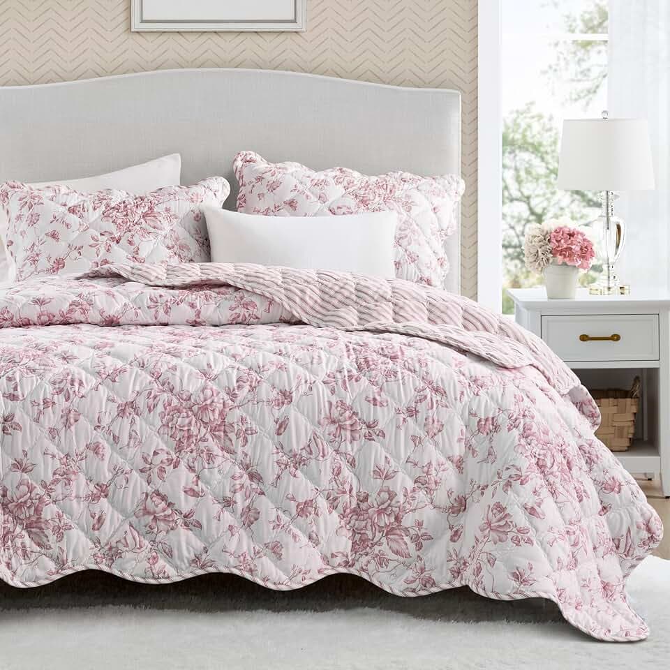 Madison Park Essentials Reversible Floral Pink Queen Quilt Set, 3pc