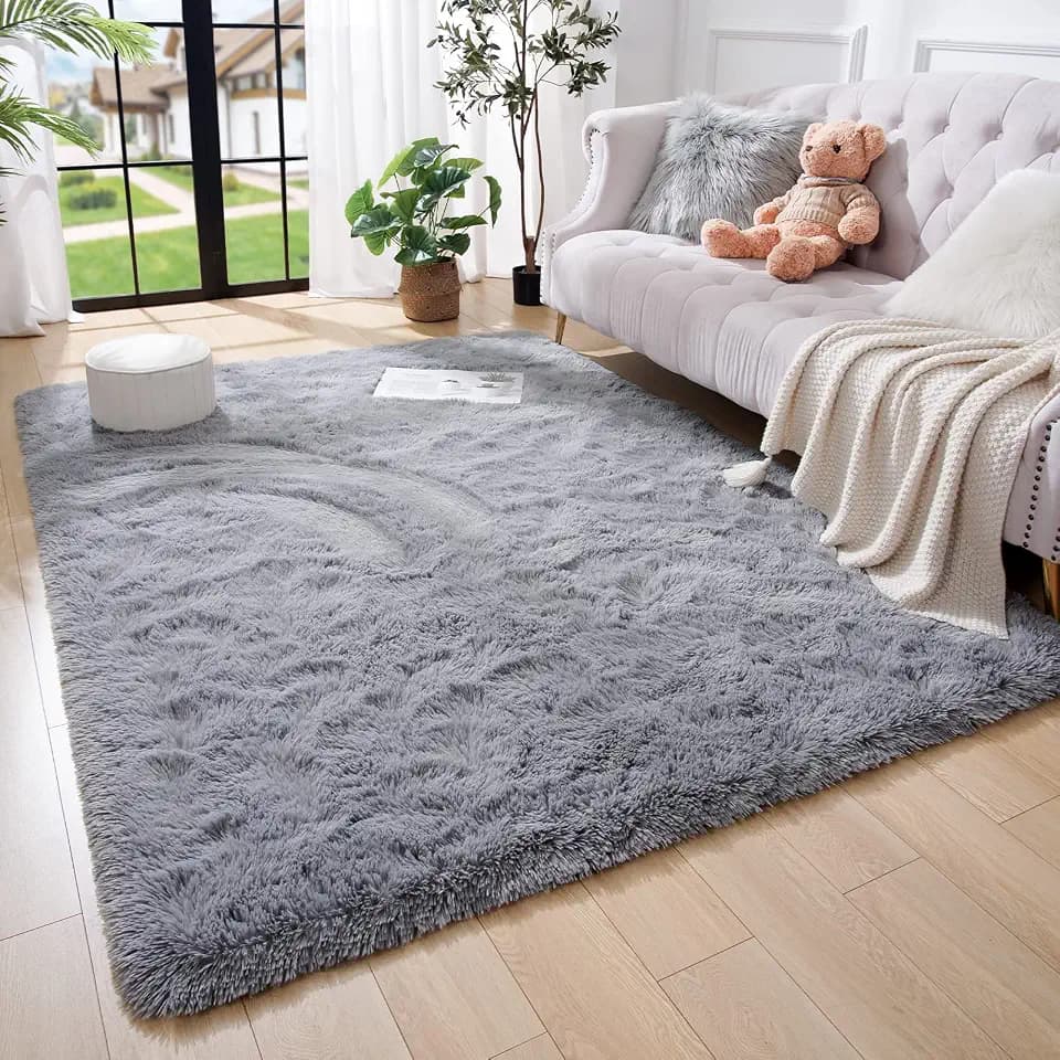 Amearea Shag Fluffy Area Rug for Bedroom Girls Living Room, Grey 6x9 Feet