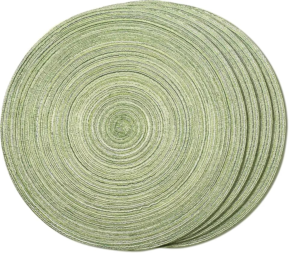 FunWheat Round Braided Placemats Set of 4 Place mats for Dining Tables Woven Heat Resistant Table Mats 15 inch (E Light Green, 4pcs)
