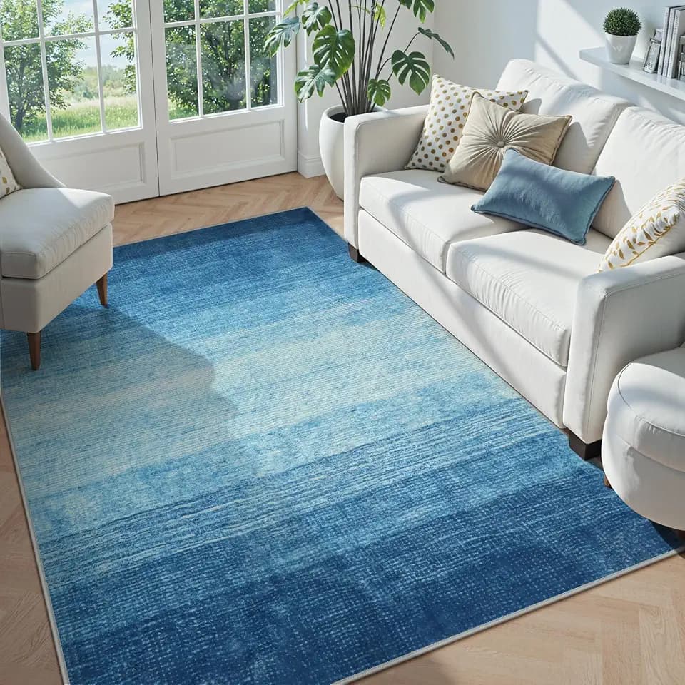 Wonnitar Modern Ombre Washable 5x7 Area Rugs, Large Blue Rug for Bedroom, Non-Shedding Living Room Throw Rug, Non-Slip Abstract Dining Room Floor Carpet for Bedside Kids Room (Blue, 5'x7')