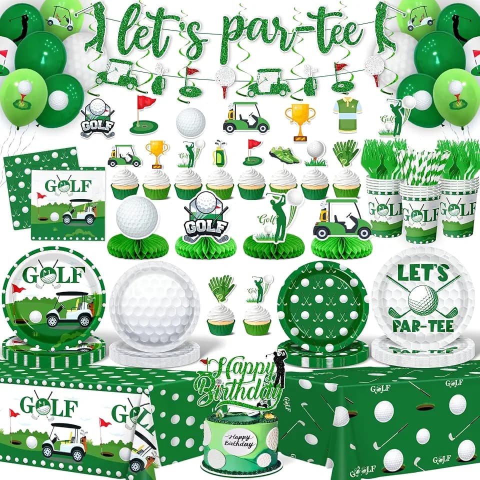 Golf Party Decorations, All-in-1 Golf Birthday Decorations with Balloons Let's Par-Tee Plates Napkins Cake Toppers Honeycombs Tablecloths and Banner for Sports Themed Birthday Baby Shower, Serve 24