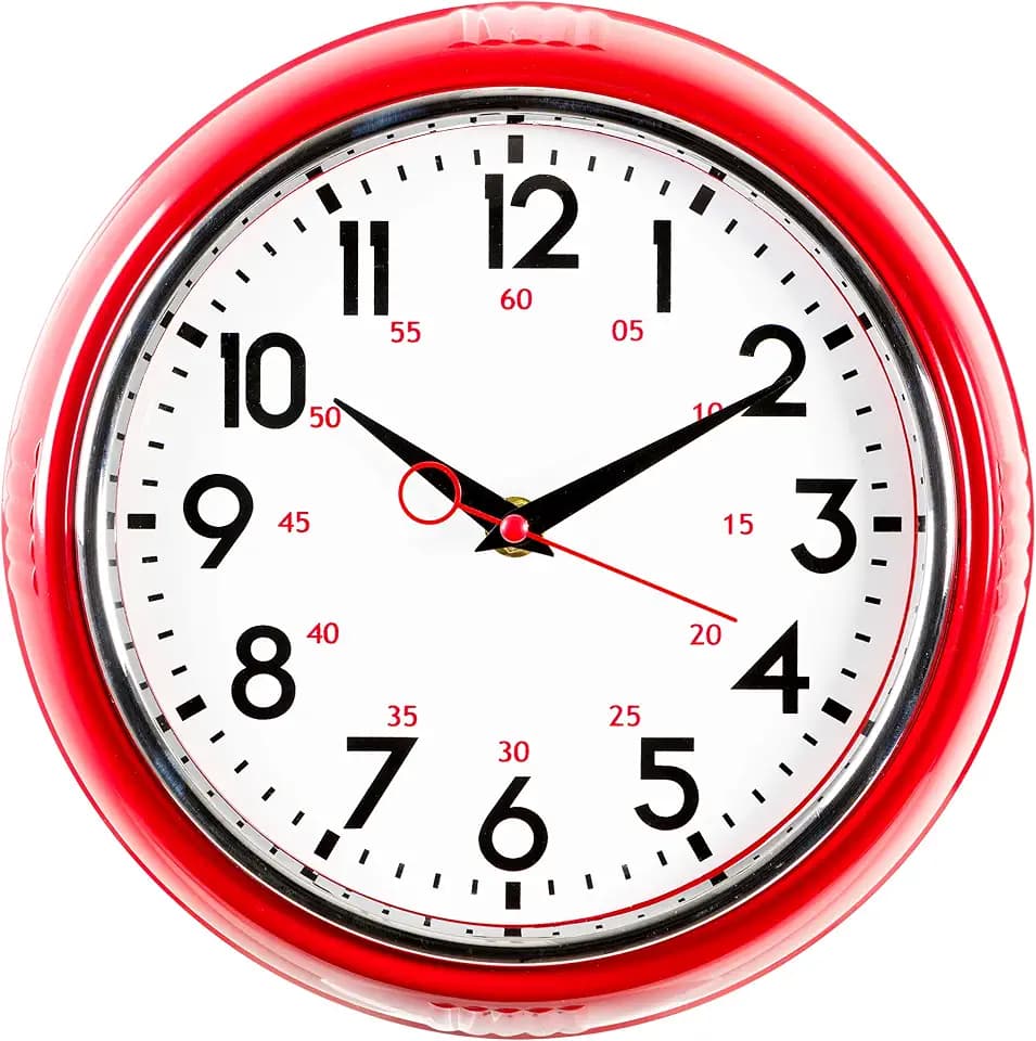 Kiera Grace Wall Clock, 9.5 Inch, Retro Red ClassicWall Clocks Battery Operated, Vintage Silent Non Ticking Home Decor for Living Room, Kitchen, Bathroom