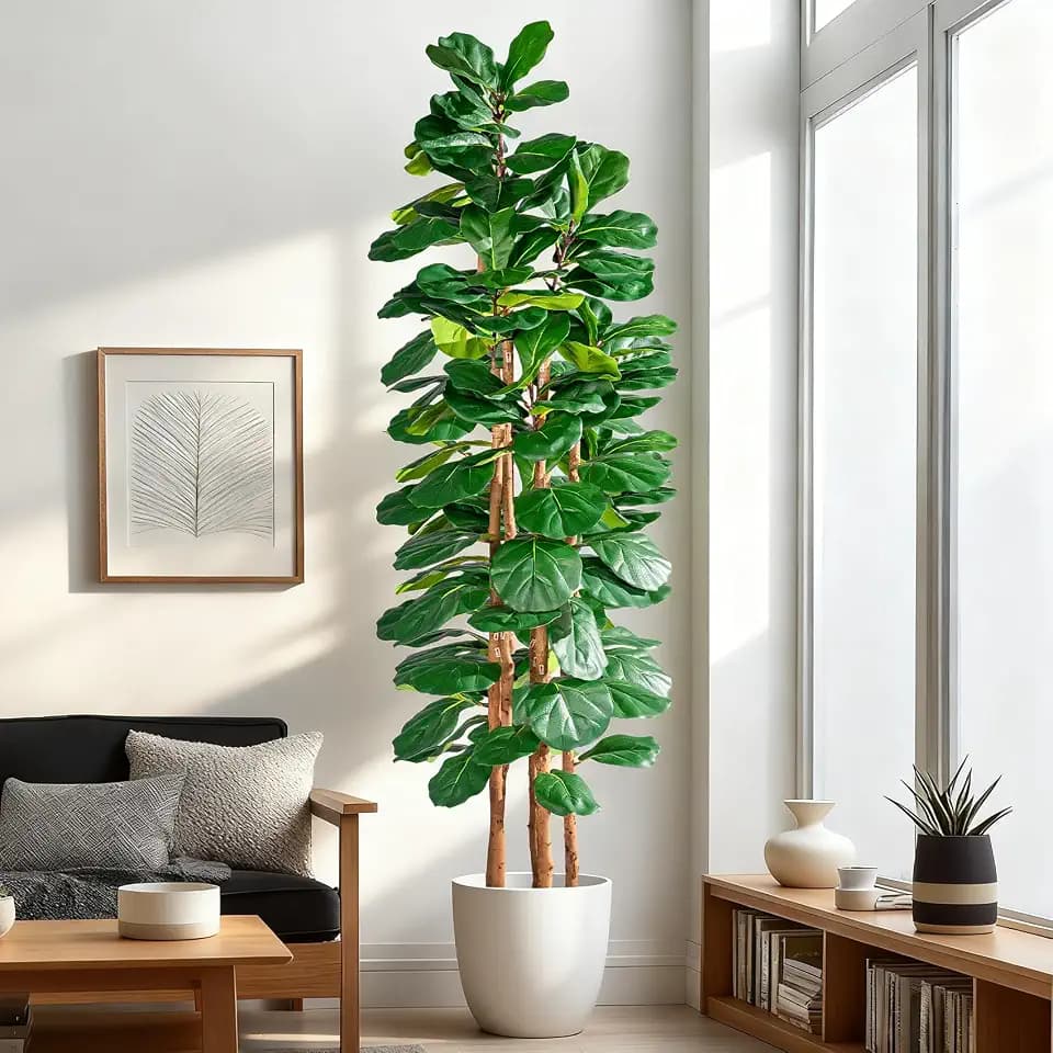 Artificial Fiddle Leaf Fig Tree 7FT, Faux Fig Tree Indoor with Natural Wood Trunk & Realistic Leaves with Moss Pot Fake Ficus Tree Large Faux Floor Plant for Living Room Home Decor, House Plant