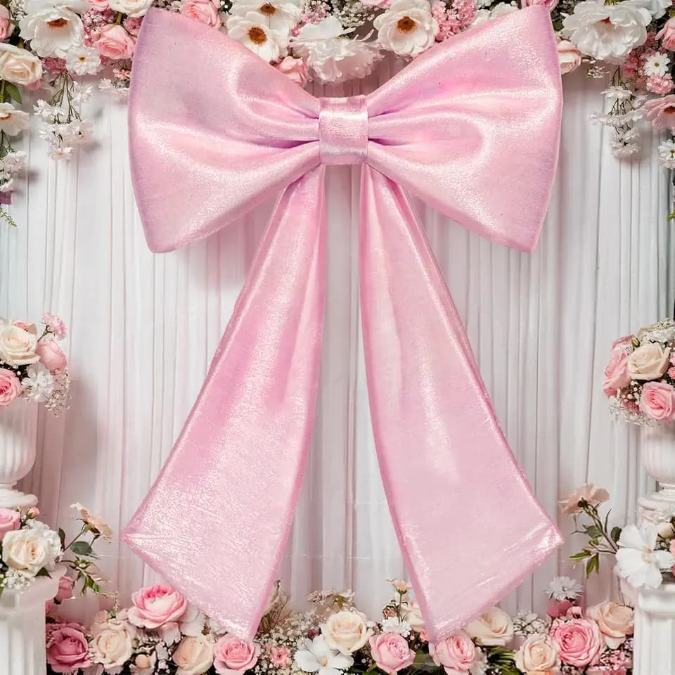 Semi-Transparent Satin Large Pink Bow for Wedding Baby Shower Arch Decor
