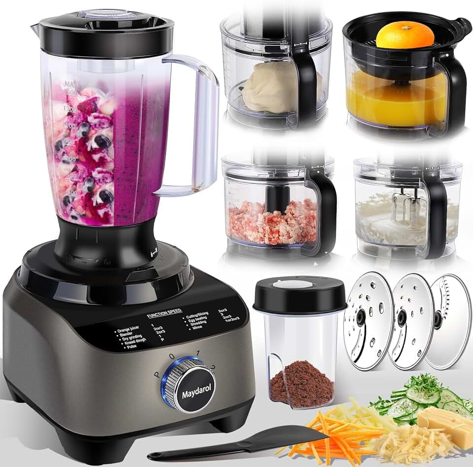 14 Cup Food Processor, 11-in-1 Food Processor and Blender Combo with Large Chute, 51 oz for Smoothies & Ice, for Chopping, Grinding, Slicing, Shredding, Purees & Dough, Dishwasher Safe