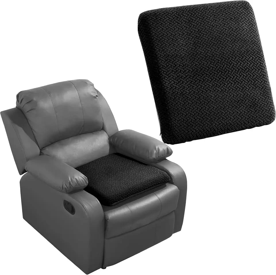 HOMBYS Tufted Furry Recliner Seat Cushion for Elderly Foam Curved Edge Large Square Seat Cushion for Office Chair, Car, Floor Pillow, No Pressure on Thighs (Black)