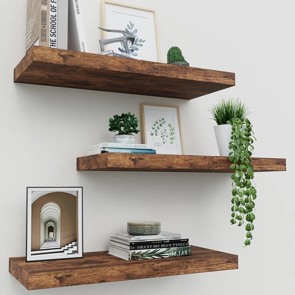 Floating Shelves for Wall Set of 3, 16" Rustic Brown Floating Shelves