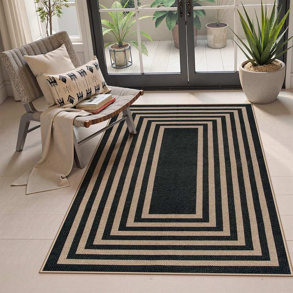 Lahome Modern 3x5 Outdoor Rug,Black Indoor Outdoor Front Porch Rug Non Slip
