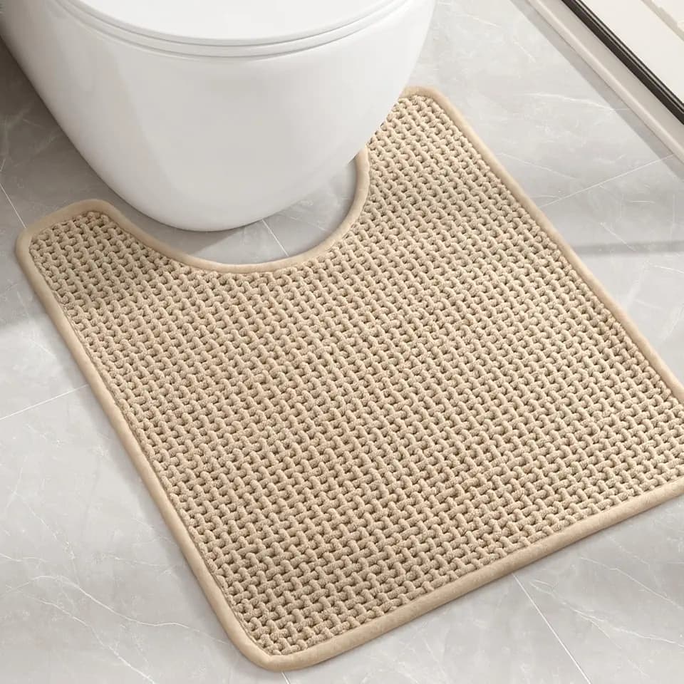 Color&Geometry 20"x24" Chenille Toilet Rugs U Shaped Stain Resistant,Khaki