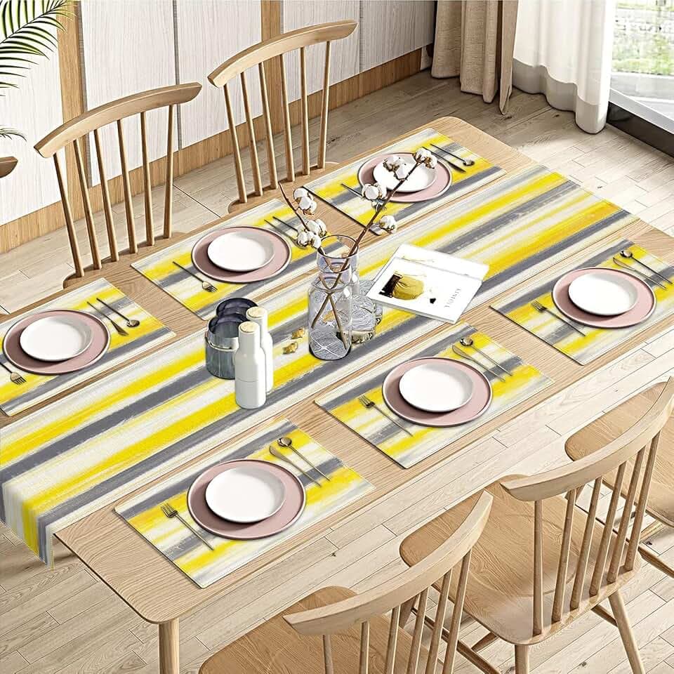 Emvency Table Runner and Placemats Set of 6, Abstract Watercolor Yellow
