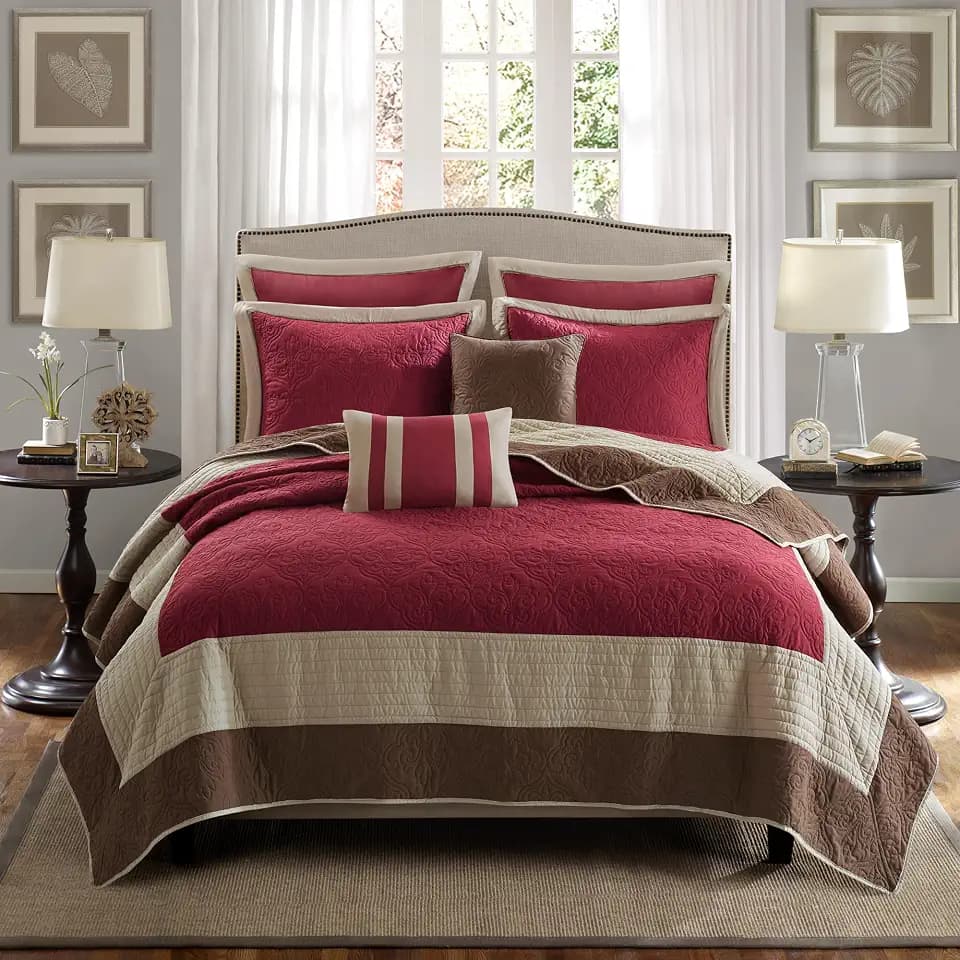 Madison Park Reversible Breathable Coverlet Red King Quilt Set, 7pc