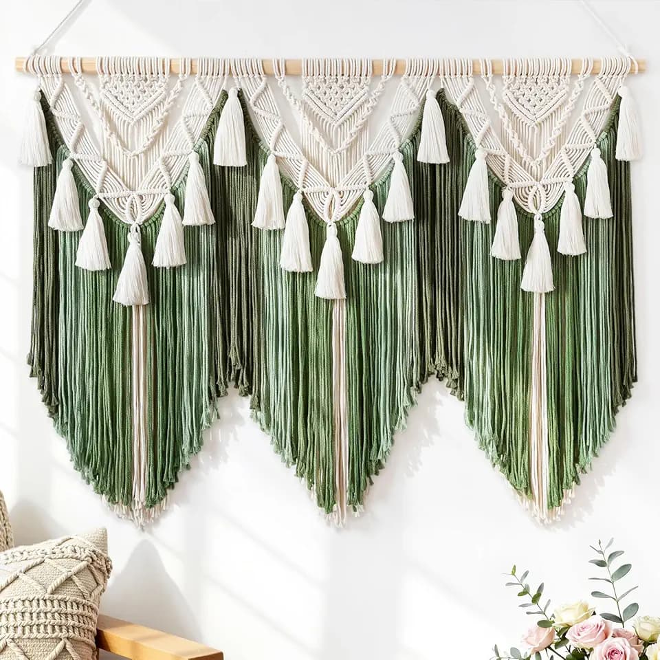 Large Macrame Wall Hanging Boho Woven Tapestry Green Home Decor Wall Art