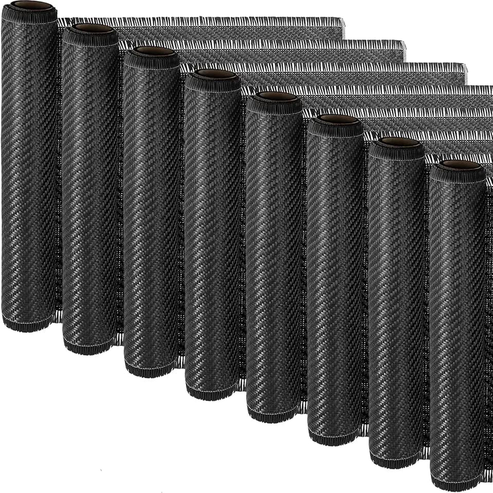 Tudomro 8 Roll 10ft x 12" Carbon Fiber Fabric, 2x2 Twill 3k/220g Black