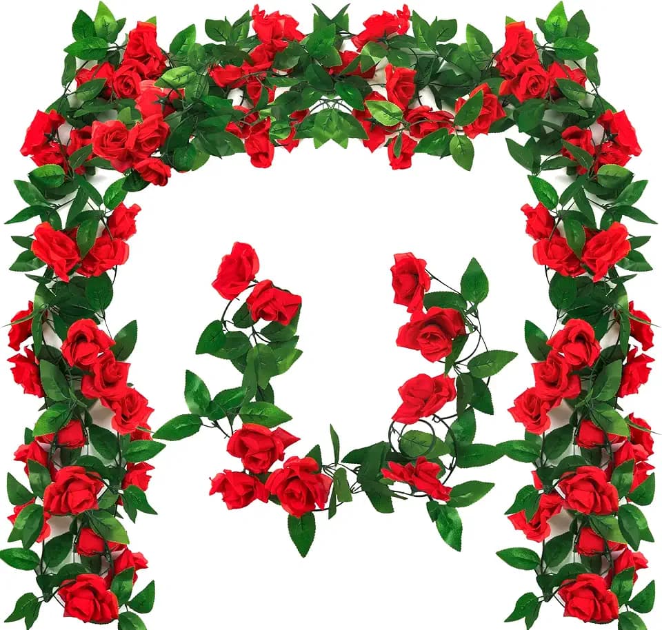 Flower Garland Decorations, 32FT Artificial Kentucky Red Roses Vine Flowers Party Favors, Fake Flowers Hanging Derby Roses, Home Garden Wedding Birthday Wall Table Craft Photo Backdrop Decorations