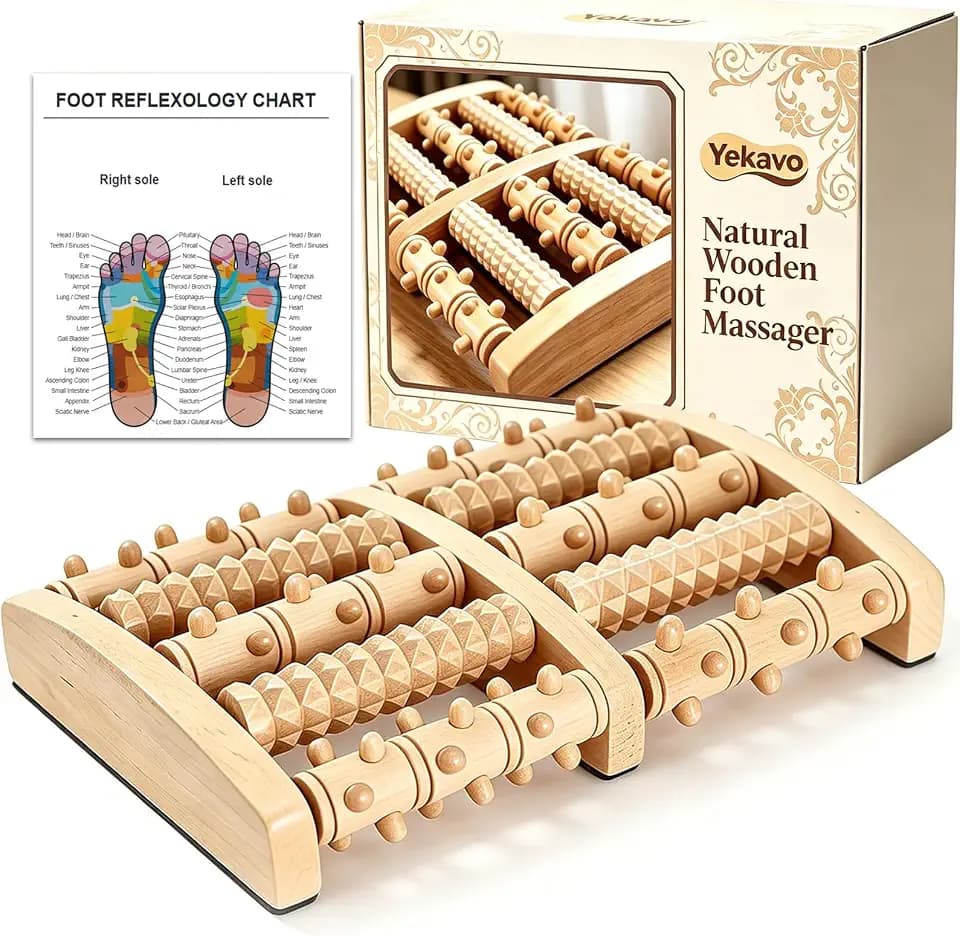 Fußmassageroller Holz,Plantarfasziitis Fußmassagegerät mit 108 Akupressurpunkte,Fussmassageroller Massagegerät Fußmassage für Durchblutung & Fußentspannung mit Rutschfester Basis