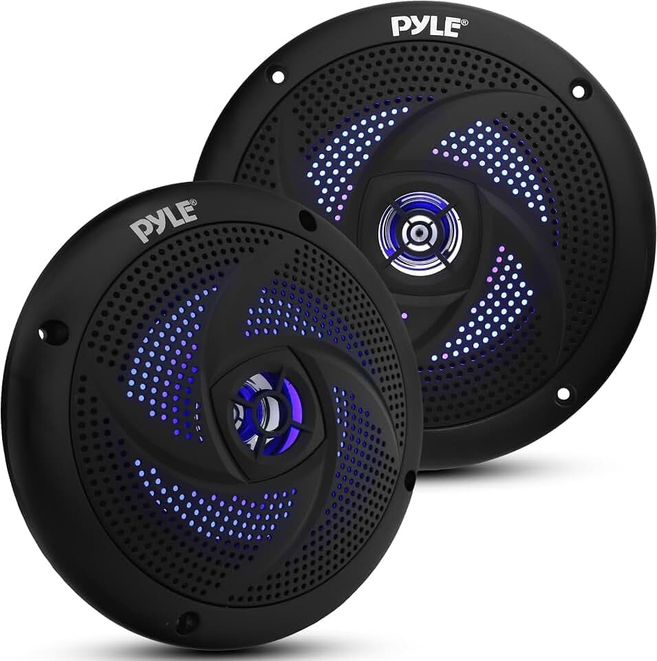 Pyle Outdoor Lautsprecher Box – wasserdichte 2-Wege Lautsprecher Passiv für Boot, Auto, Pool & Terrasse, Aufbaulautsprecher – 16cm Schwarz mit LED