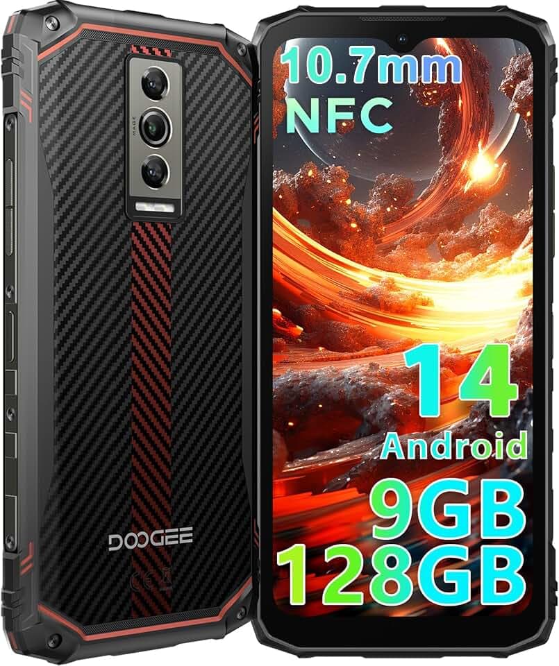 DOOGEE Blade 10 Robust Smartphone 2024, 9GB+128GB/2TB Unzerstörbares Telefon Android 14, 6,56 Zoll HD+ 90Hz IPS, 10,7 mm Ultra-Dünn, 3 Slots/4G Dual SIM, 5150mAh/16MP+8MP/Octa Core/GPS/Face Unlock