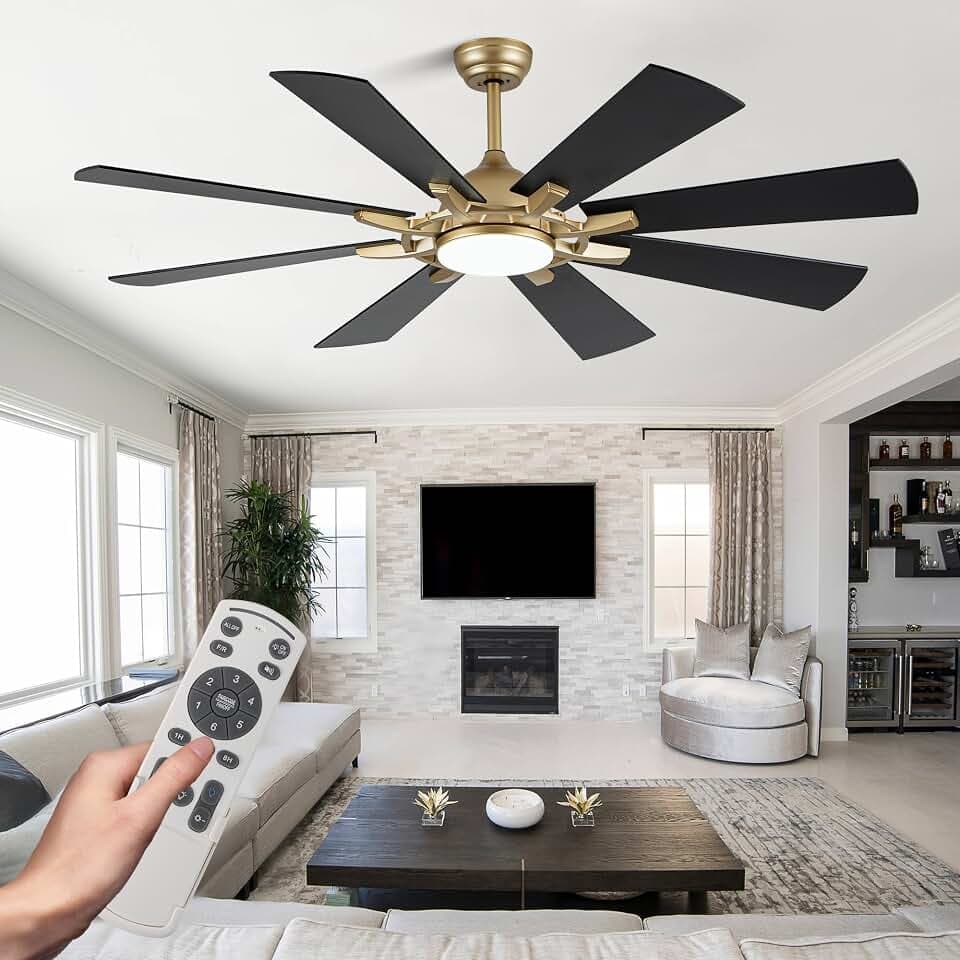 60 Inch Black and Gold Ceiling Fans with Lights and Remote