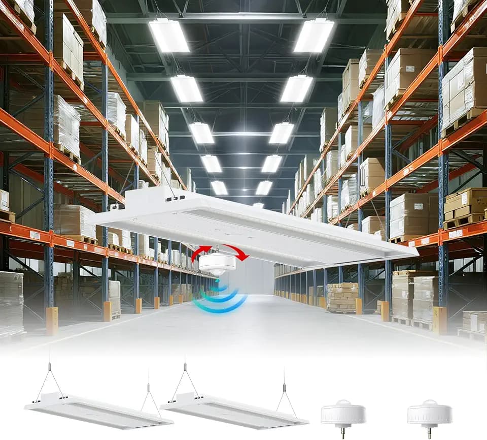 YXL 4FT Linear High Bay LED Shop Light 400W 2Pack, Adjustable 400W/320W/240W/100W with Motion Sensor, 60000LM, 120-277V, 0-10V, 5000K, Commercial Linear High Bay for Warehouse Workshops, UL
