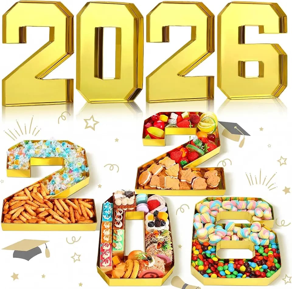 Mooliwe 4 Pcs 2026 Christmas Fillable Numbers Charcuterie Trays, Gold