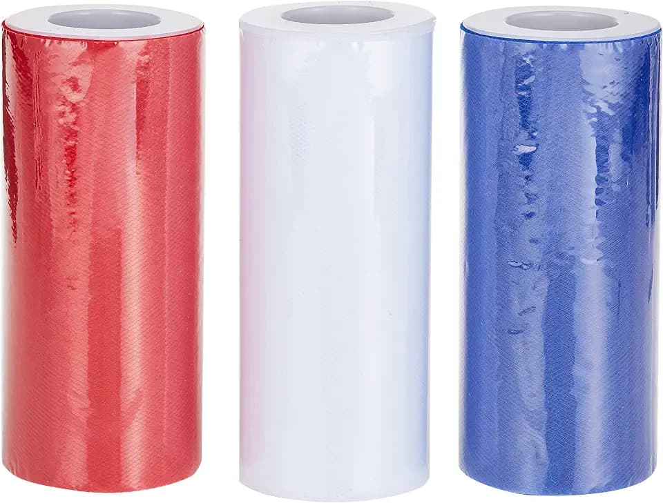 Morex Ribbon Tulle Ribbon 6" X 75 YD Patriotic Ribbon for Gift Wrapping, Red/White/Blue (3-Pack), 4th of July Decorations, American Flags Art Supplies Gift Ribbons for Crafts