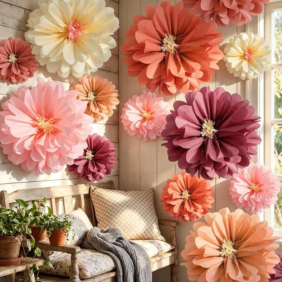 Watersay 12 Pcs 10" 20" Large Tissue Paper Flowers, Dusty Color