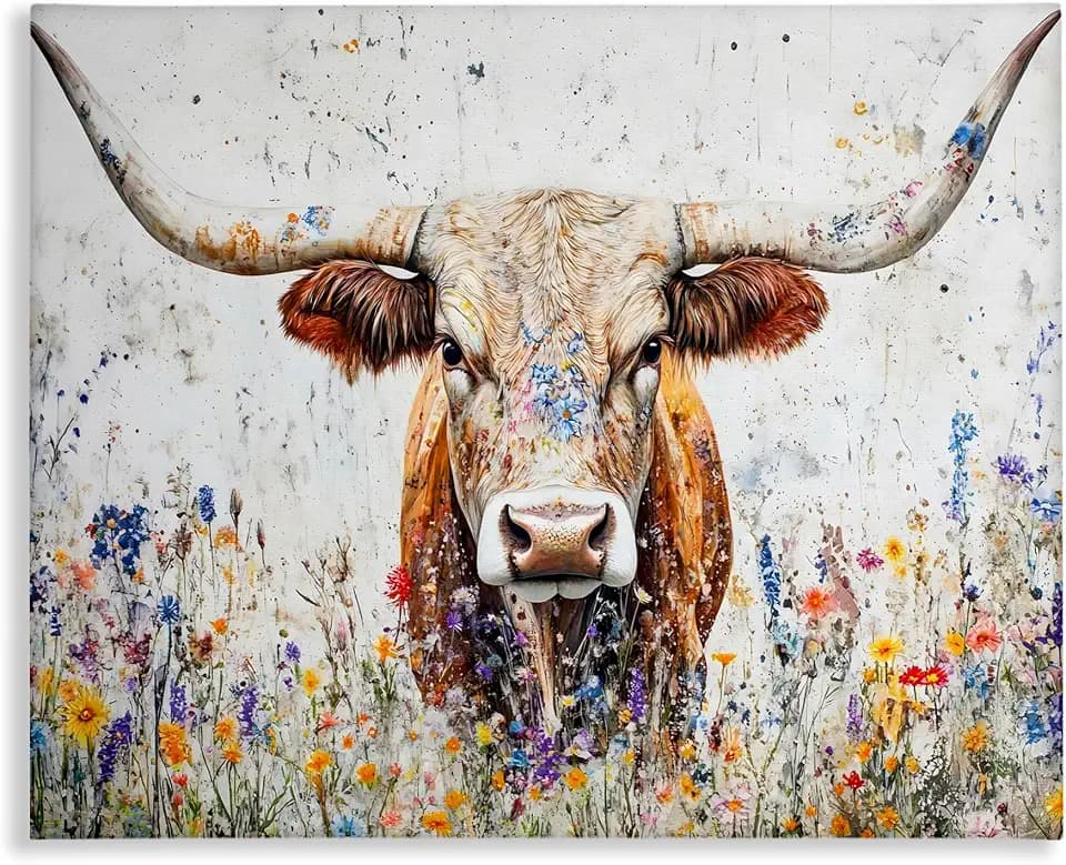 Stupell Industries Texas Longhorn Speckled, 24 x 30 Inch Canvas Wall Art