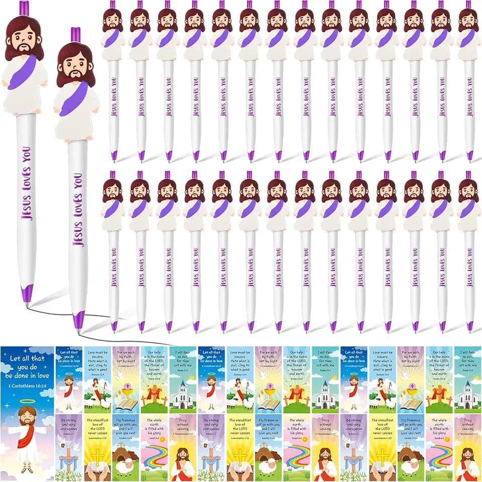 CroBlissful 60 Pcs Little Jesus Pen, Christian Gift, Basic, Purple