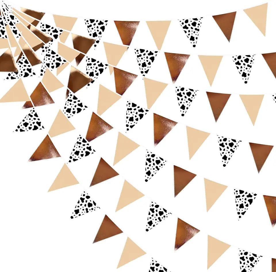 32Ft Cow Party Decorations Western Cowboy Triangle Flag Fabric Banner Pennant Garland Streamer for Western Cowgirls Cowboys Rodeo Birthday Derby Day Festival Farm Cow Wild Party Decor Supplies