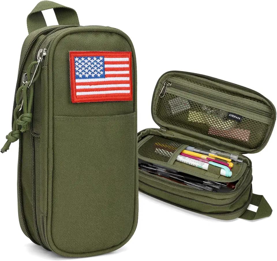 ATRIPACK Pencil Case Big Capacity High Large Storage Tactical Small Tool Pouch Bag Marker Pen Case Stationery Bag Travel Holder School College Office Organizer for Kids Men Women Adult Teens (Green)