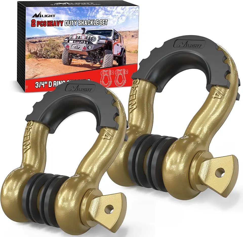 Nilight 2 PCS 3/4" D-Ring Shackle with 7/8" Screw Pin | 41,887lbs Break Strength Heavy Duty Off Road Recovery Shackle with Isolators Washers for Tow Strap,Winch,Off-Road Truck