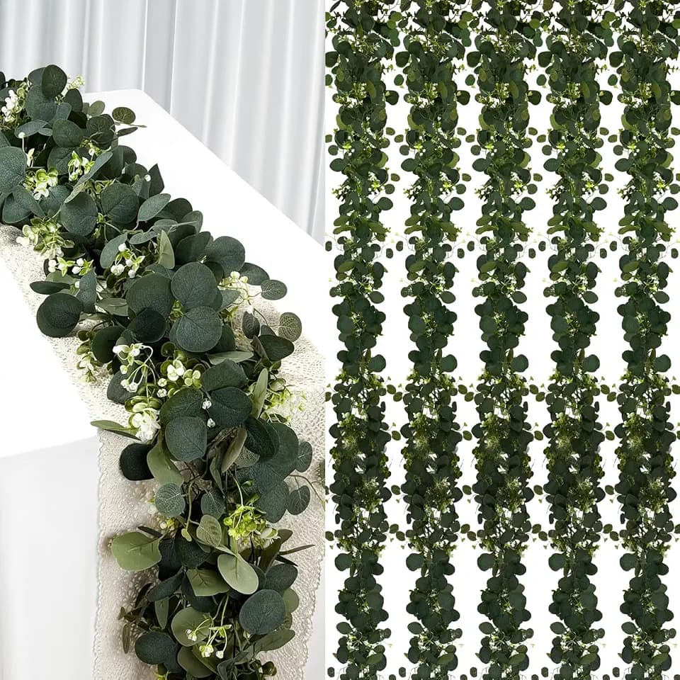 YIJXPOIN 6Pcs Eucalyptus Garland, 6FT Green Flower Garland Decor, Artificial Faux Eucalyptus Leaves Greenery Vines for Table Runner Wedding Bedroom Mantle Centerpieces Backdrop Decorations