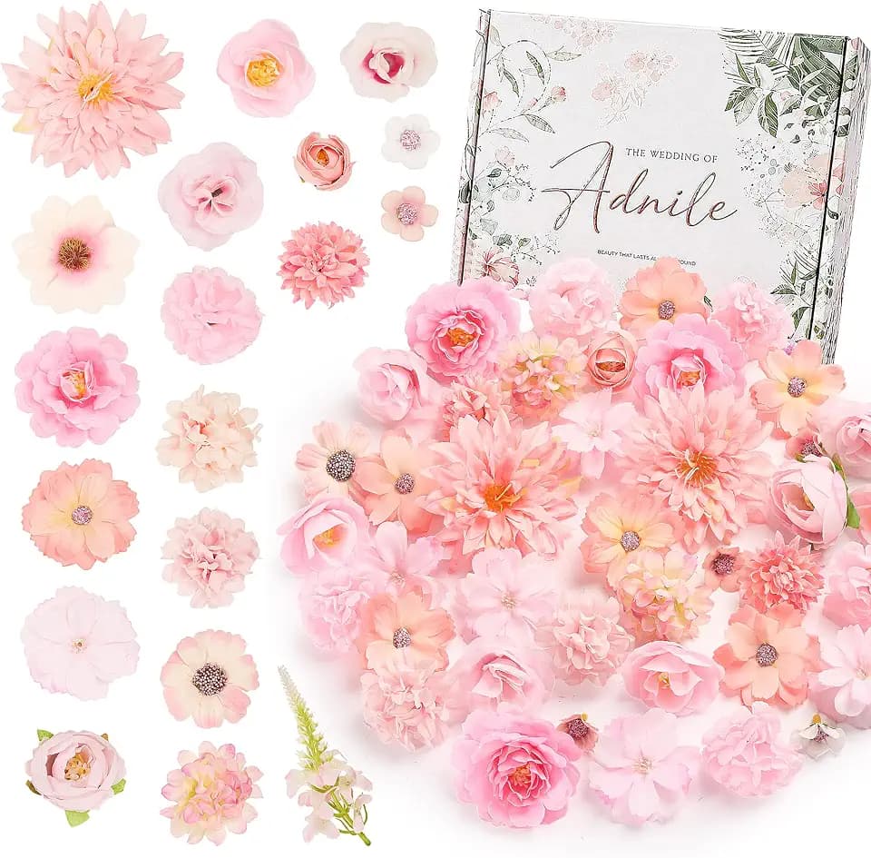 90pcs+ Mini Pink Artificial Flower Heads Silk Mix 20 Type Fake Flowers