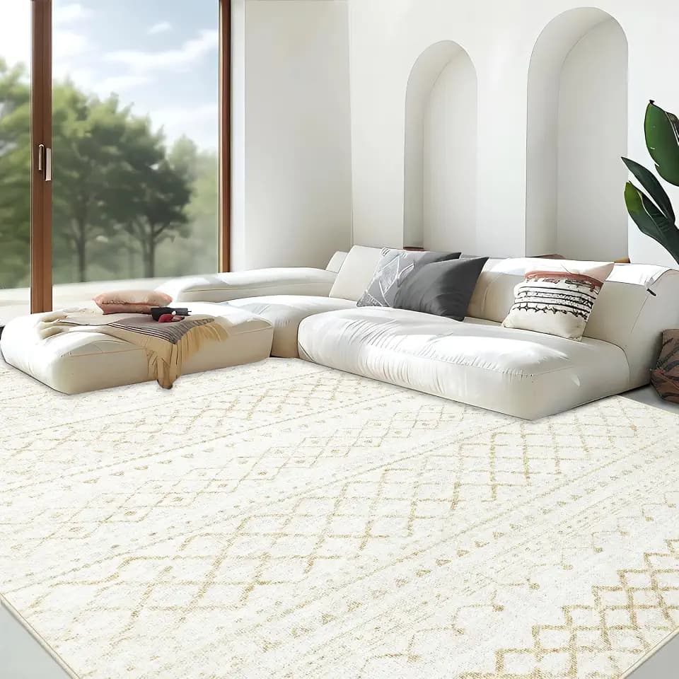 Area Rug for Living Room 10x14: Large Washable Boho Moroccan Rugs Geometric Neutral Rug, Non-Slip Foldable Morden Farmhouse Indoor Floor Carpet for Bedroom Dining Room Home Office(Beige,10'x14')
