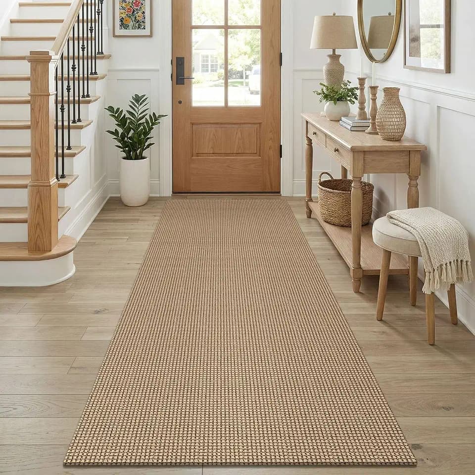 KOZYFLY Runners for Hallways 3x8 ft Washable Kitchen Runner Non Slip Rubber Backed Hall Runners Cotton Entryway Runner Rugs for Indoor Backdoor Bedroom Kitchen, Orange Beige/Tan/Brown