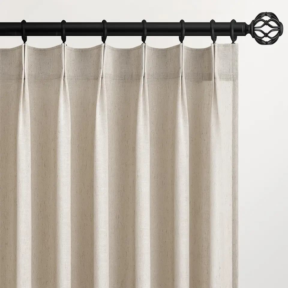 Topfinel Oatmeal Pinch Pleated Linen Curtains 120 Inch Length 2 Panels for Living Room Bedroom Semi Sheer Window Curtain Boho Neutral Back Tab Pinch Pleat Drape with Hooks 120 Inches Long
