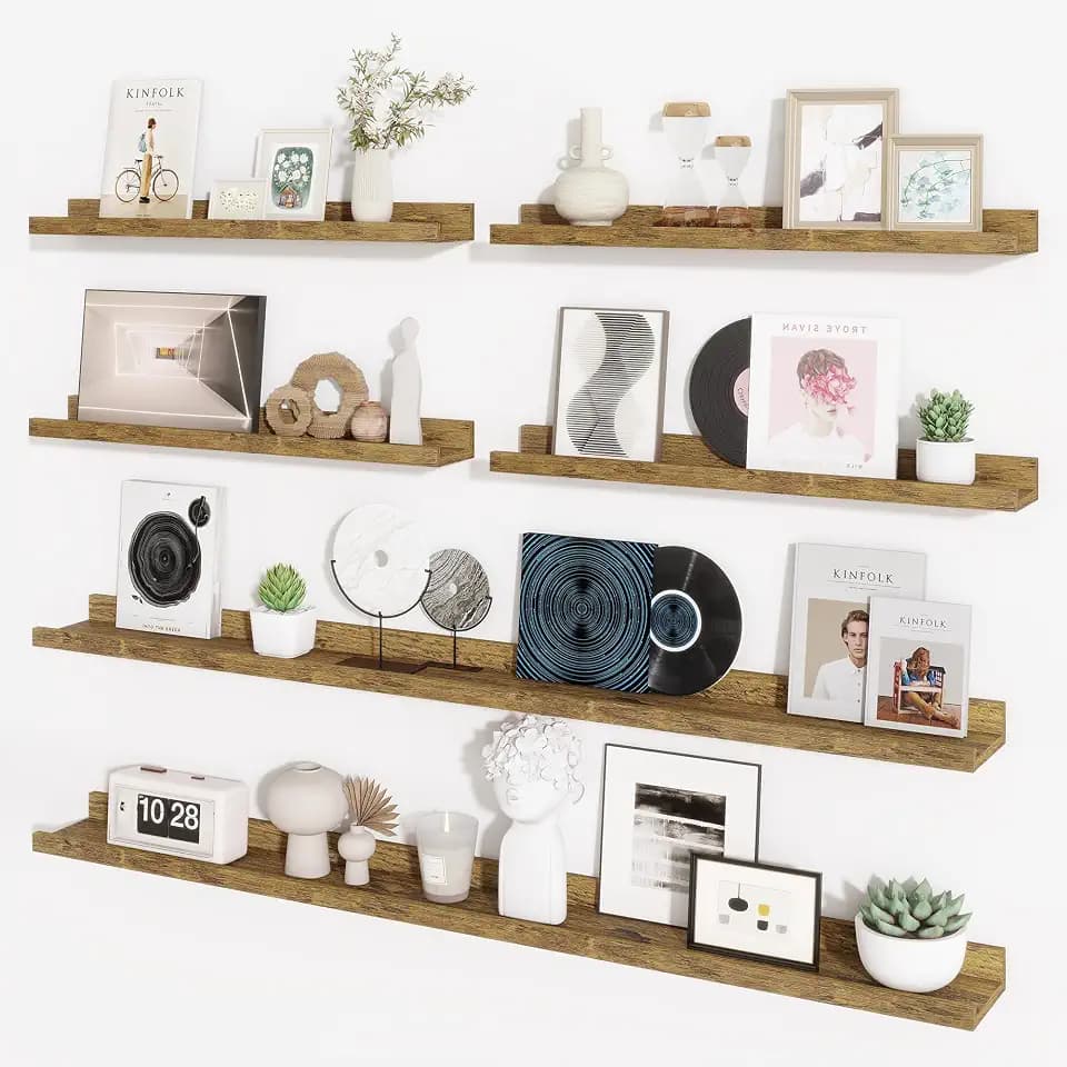 Picture Ledge Shelf, Floating Shelves for Wall Decor, Brown, Set of 6, 55''