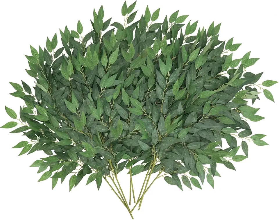 CEWOR 24pcs Italian Ruscus Greenery Stems, 27.6in Artificial Green Leaf Garland Vines Hanging Spray for Wedding Arch Bouquet Filler Table Centerpieces Home Decor