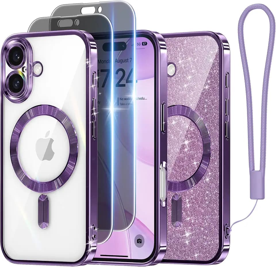 Meifigno for iPhone 16 Case + 2X Privacy Tempered Glass, Purple