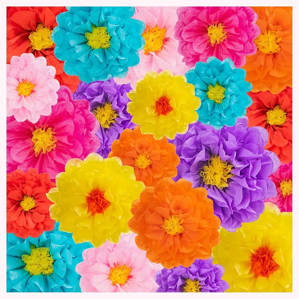 21pcs Mexican Paper Flowers, Tissue Flowers, 7 Colors 3 Sizes