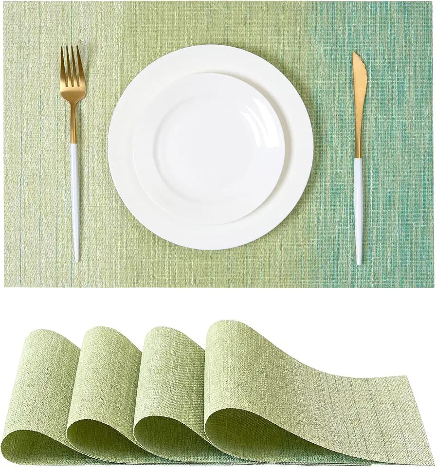 Gradient Green Woven Placemats Set of 4 - Heat Resistant Non-Slip Place mats for Dining Table, Washable Durable PVC Vinyl Woven Table Mats(Gradient Green, 4)