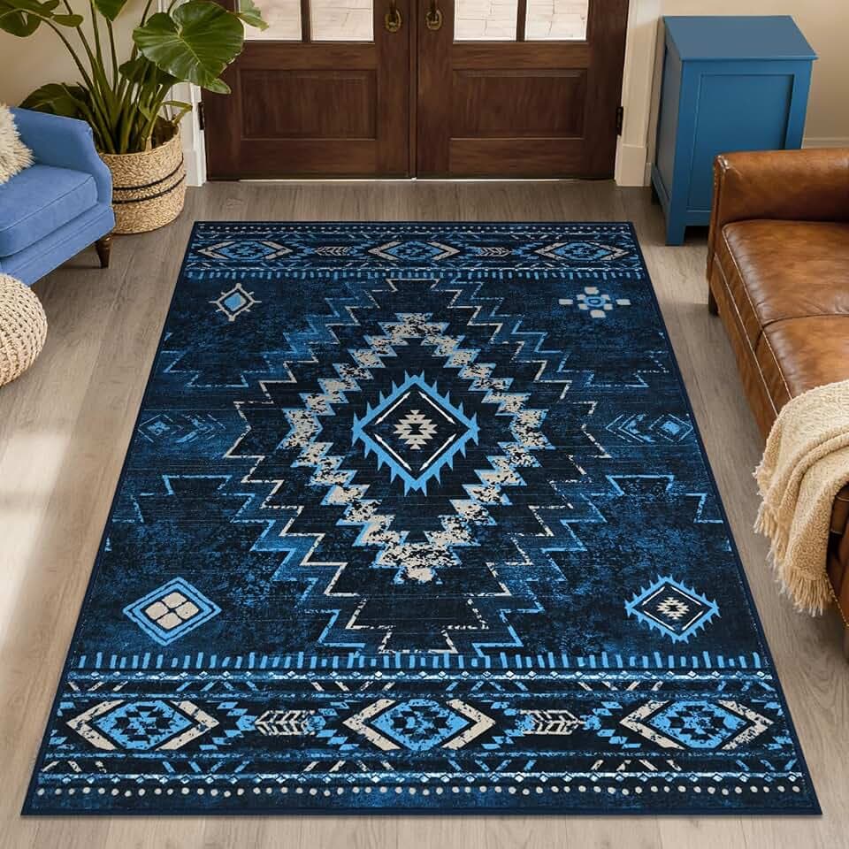 Yinhua Western 3x5 Entryway Rug, Aztec Machine Washable Rug Low-Pile