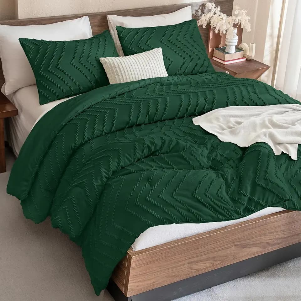 Andency Dark Emerald Green California King Comforter Set, 3 Pieces Boho Set