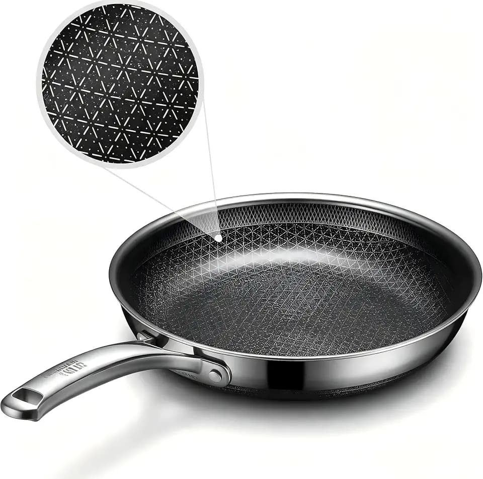 OATOFP Non Stick Frying Pans 10.9 inch, Hybrid Frying Skillets Nonstick,non stick Stainless Steel Braiser Pans, Dishwasher and Oven-Safe Chef Pan, Induction Compatible Cooking Pan, PFOA Free