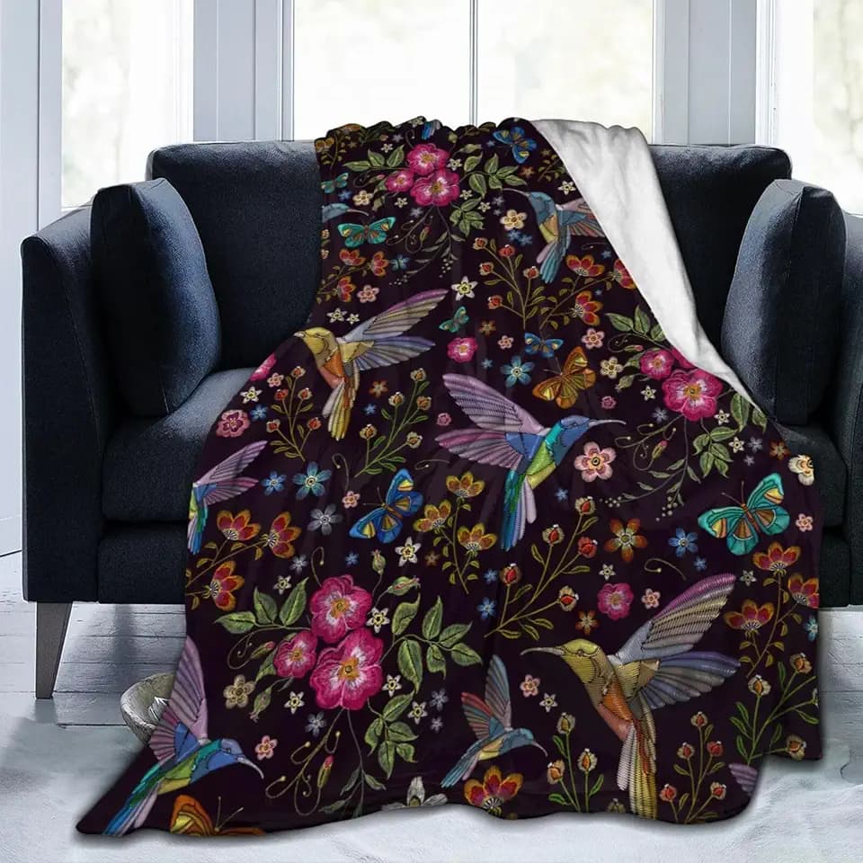 Hummingbird Gifts for Women Flower Throw Blanket Bird Gifts for Women Mom Girls, Floral Decor for Home Bedroom Living Room 40"x50"