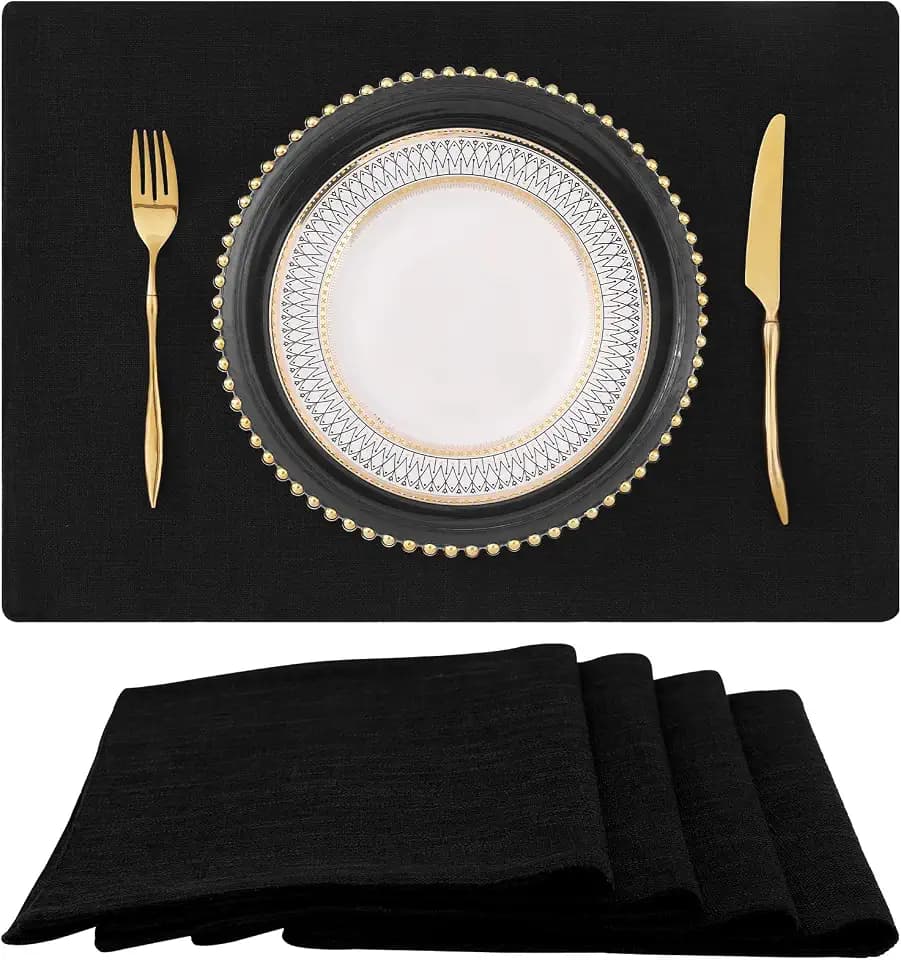 homing Faux Cotton Linen Placemats Set of 4, Cloth Dining Table Mats