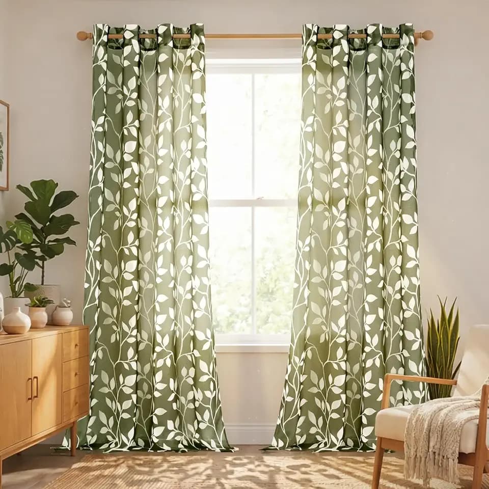 XTMYI Olive Green Curtains 108 Inches Long for Living Room 2 Panels Sheer for Living Room Window,Forest Green