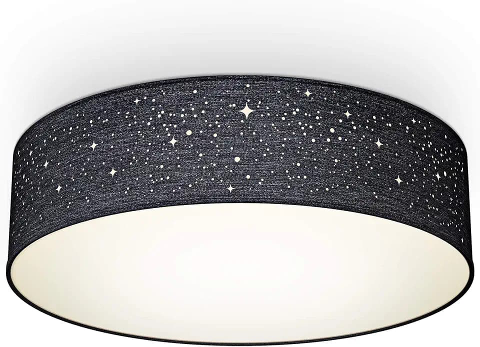 B.K.Licht - Deckenlampe, Lampenschirm mit Sterneneffekt, Lampenschirm aus Stoff, E27 Fassung, max. 40 Watt, Deckenleuchte, Lampe, Wohnzimmerlampe, Schlafzimmerlampe, Küchenlampe, 38x10 cm, Schwarz