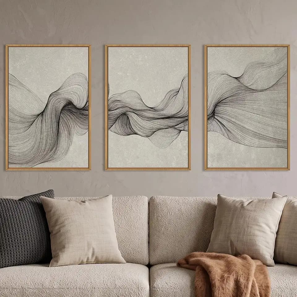 Aurlan Large Neutral Abstract Framed Canvas Wall Art Set-24"x36"x3