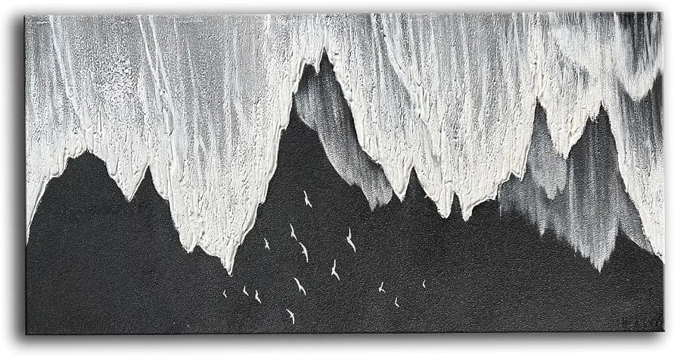 YaSheng Art - Oil Painting on Canvas Texture Black and White Ocean scenery sandbeach 3D Oil Painting Hand-Painted Abstract Artwork Paintings Modern Home Decor Living room sofa bedroom dining room hanging pictures Canvas Wall Art 24x48inch